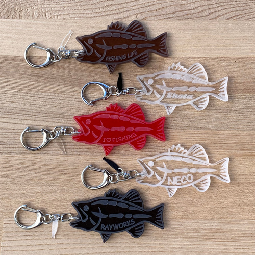 ブラックバス両面名入れアクリルキーホルダー○ミニルアー付き