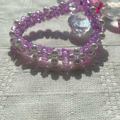 子供向け＊ビーズブレスレット(リバーシブル・紫) ブレスレット 青星