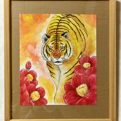 手描きイラスト和風 虎と椿 虎好きさんへの贈り物にも… イラスト 渡辺