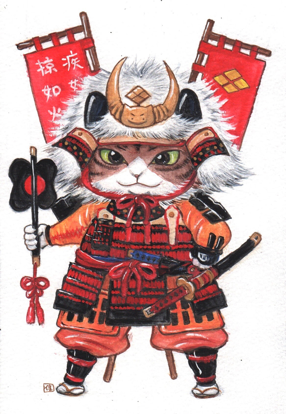 手描きイラスト猫戦国武将　川中島セット 2枚目の画像