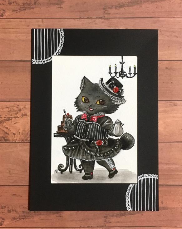 ゴシック猫シリーズ アクリル絵の具画原画 イラスト 渡辺カヨ