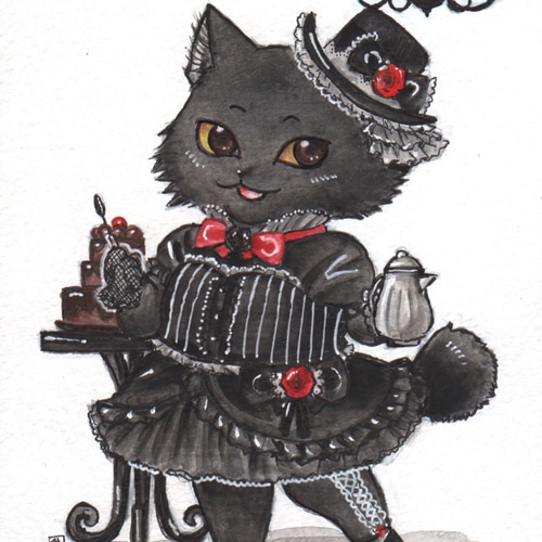 ゴシック猫シリーズ アクリル絵の具画原画 イラスト 渡辺カヨ