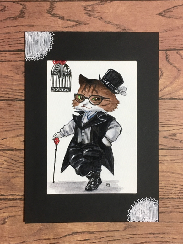 NEKOZENEKO猫背ねこ 手描き 猫 イラスト クレヨン アクリル 原画