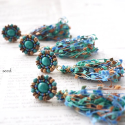 再販2 ビーズ刺繍のピアス〜tassels turquoise〜 2枚目の画像