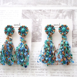 再販2 ビーズ刺繍のピアス〜tassels turquoise〜 3枚目の画像