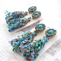 再販2 ビーズ刺繍のピアス〜tassels turquoise〜 5枚目の画像