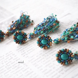 再販2 ビーズ刺繍のピアス〜tassels turquoise〜 6枚目の画像