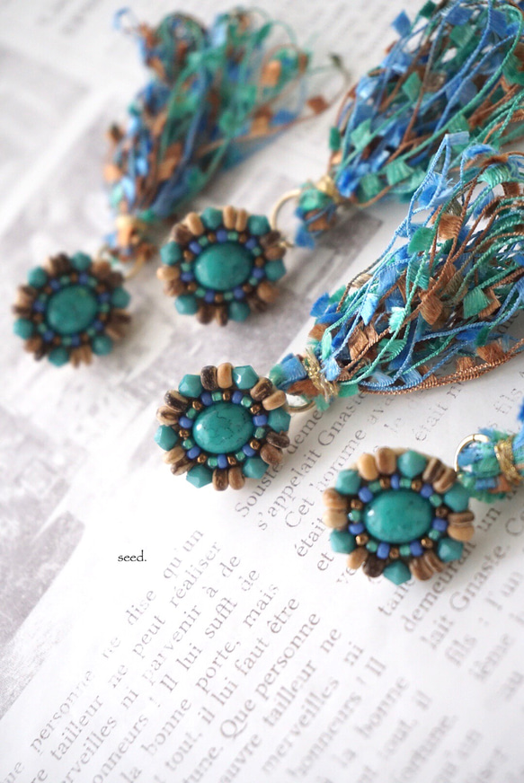 再販2 ビーズ刺繍のピアス〜tassels turquoise〜 8枚目の画像