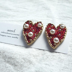 ビーズ刺繍のピアス〜heart＆pearl〜 7枚目の画像