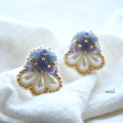 ビーズ刺繍のイヤリング〜lilac×pearl〜 3枚目の画像