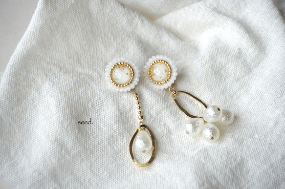 再販2 ビーズ刺繍のピアス〜asymmetry pearl〜 1枚目の画像