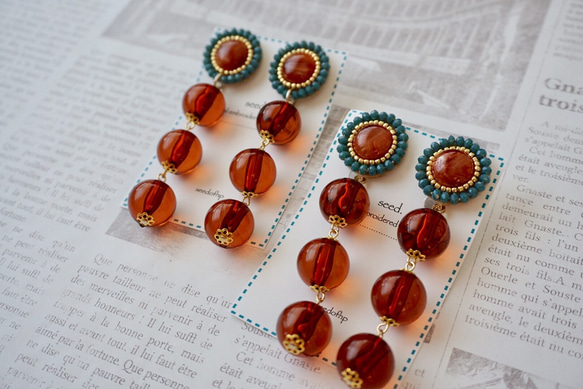 ビーズ刺繍のピアス 〜amber〜 2枚目の画像