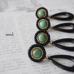 ✰500円OFF SALE✰再販12 ビーズ刺繍のピアス 〜black × turquoise〜 3枚目の画像