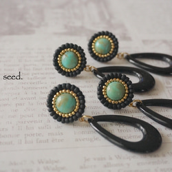 ✰500円OFF SALE✰再販12 ビーズ刺繍のピアス 〜black × turquoise〜 4枚目の画像