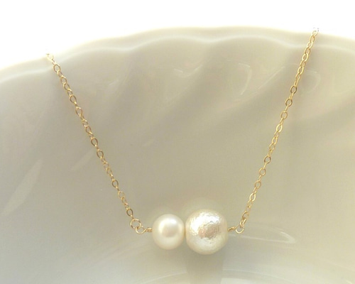 【美品】ocean creations パールネックレス　14kgf 14KGF☆真珠とコットンパール☆ネックレス ネックレス