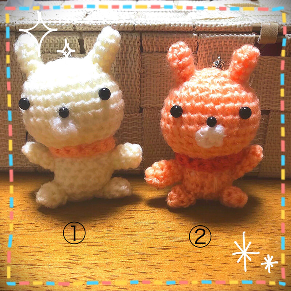 ウサギの編みぐるみストラップ①＊ あみぐるみ mocomoco 通販 12282901