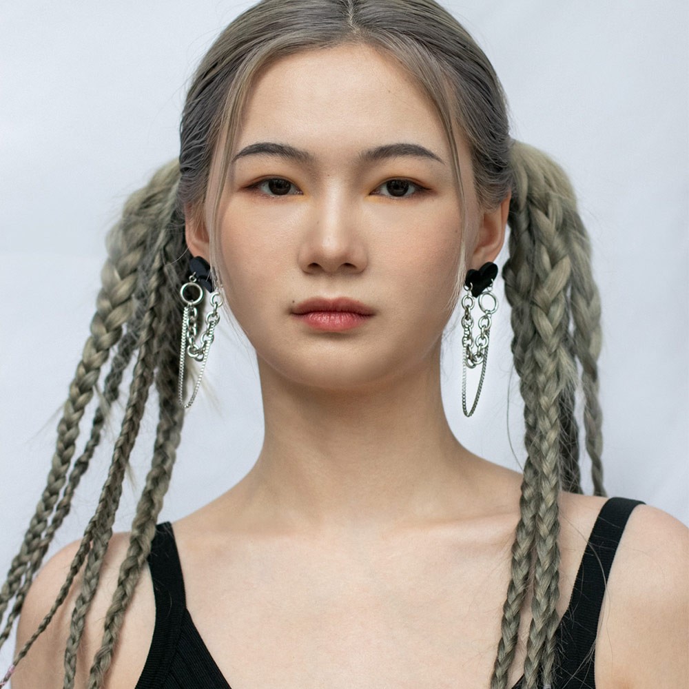 LONGFACE黑白迪士高系列耳钉长款爱心链条耳环耳坠饰品垂墜耳環给