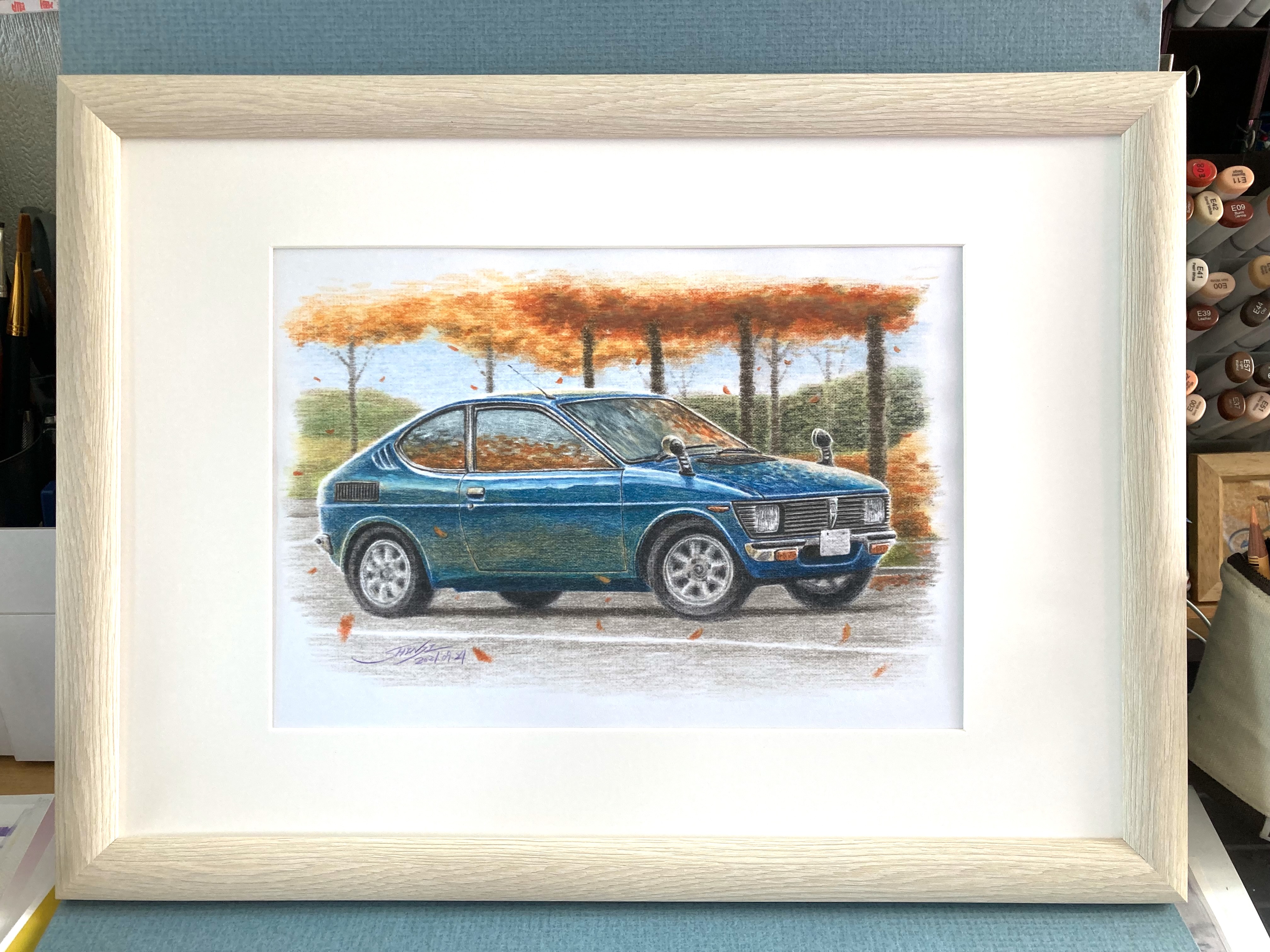 車の絵を飾りたい人にオススメ！『プロの色鉛筆イラスト作品原画