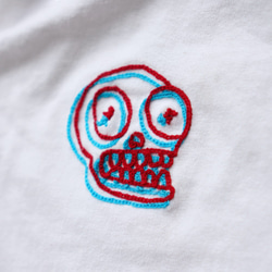 3D Crazy Skull チェーンステッチビンテージスタイルTシャツ【ホワイト】 4枚目の画像