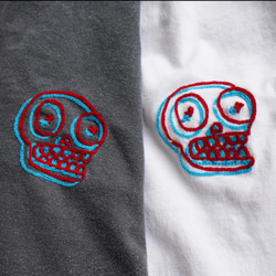 3D Crazy Skull チェーンステッチビンテージスタイルTシャツ【ホワイト】 5枚目の画像
