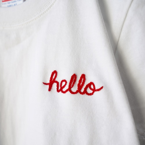 キッズ Tシャツ チェーンステッチ 刺繍 hello / aloha【ホワイト