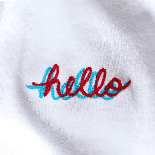 キッズ Tシャツ チェーンステッチ 刺繍 hello / aloha【ホワイト