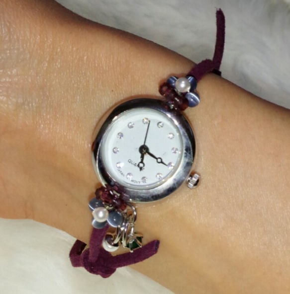 誕生石リング2個付き腕時計silver☆サイズ調節可能 2枚目の画像