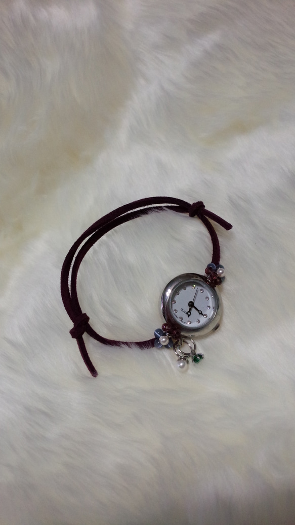 誕生石リング2個付き腕時計silver☆サイズ調節可能 3枚目の画像