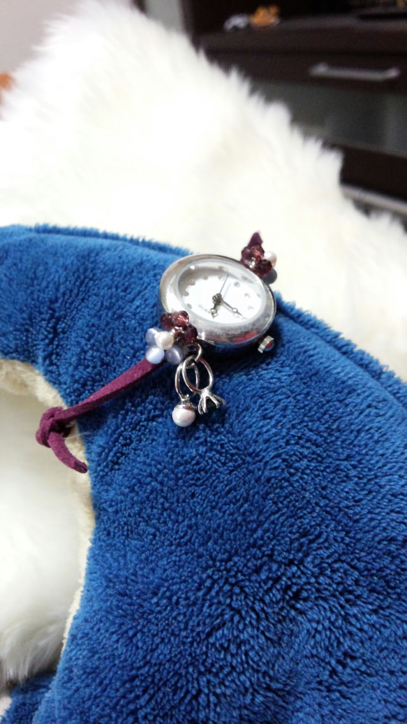 誕生石リング2個付き腕時計silver☆サイズ調節可能 4枚目の画像