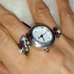誕生石リング2個付き腕時計silver☆サイズ調節可能 5枚目の画像