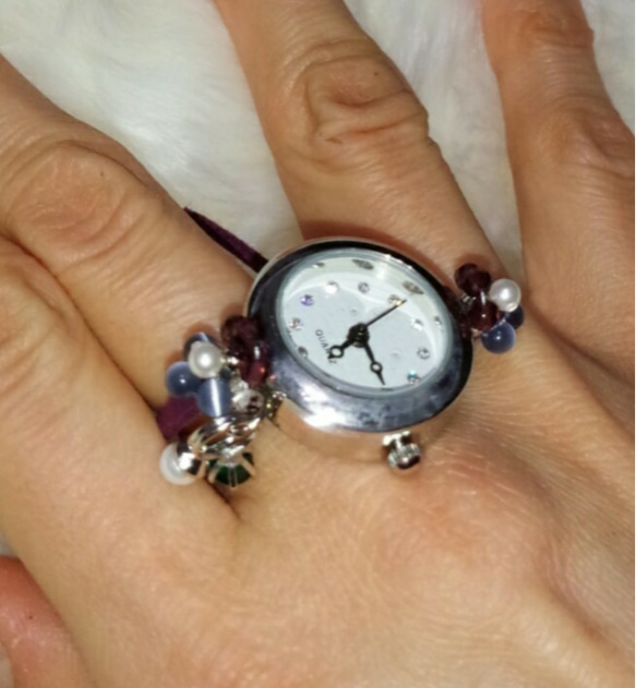 誕生石リング2個付き腕時計silver☆サイズ調節可能 5枚目の画像