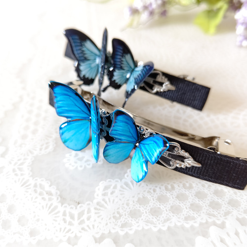 8.5cm 蝶々バレッタ♪】モルフォ蝶(新色)、オオルリアゲハ、青い 8.5cm 蝶々バレッタ♪】モルフォ蝶(新色)、オオルリアゲハ、青い
