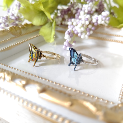 ピンキーリング♪】蝶々リング。アゲハ蝶、モルフォ蝶、オオルリアゲハ  
