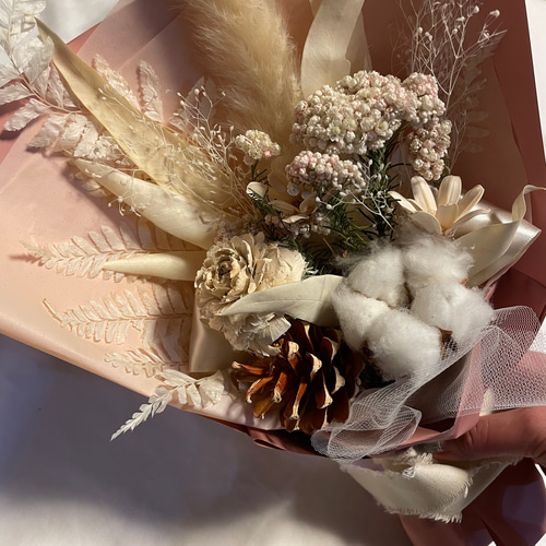 ナチュラルな花束 長さ約60cm・暖かな紅茶色の大きなスワッグ（花束）LLふっくら