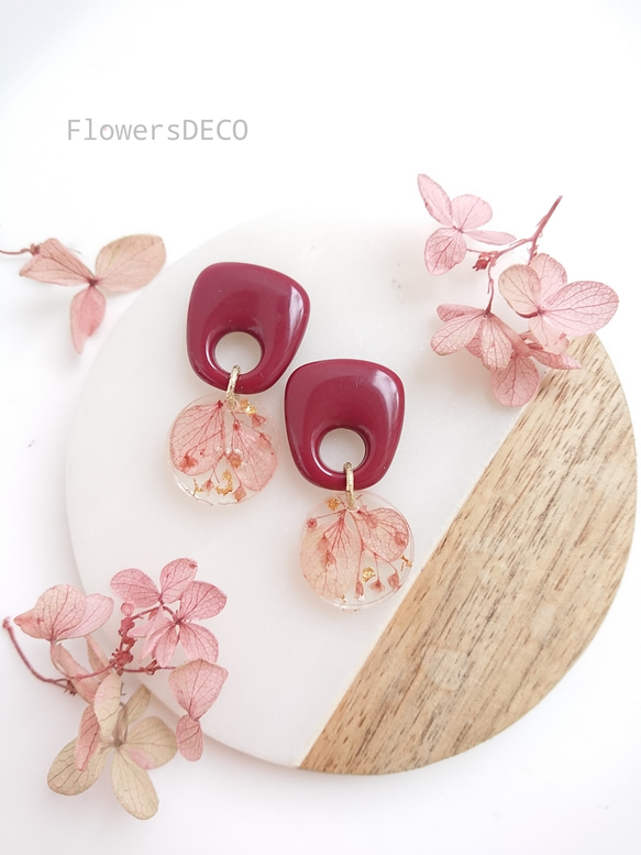 KOROKORO flowers  紫陽花&かすみ草【ピアス・パーツ変更可】オリーブグリーン 7枚目の画像