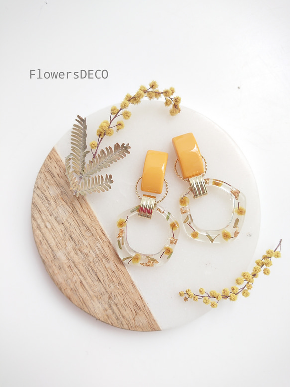 Hexagonal Flower &amp; Acryic Beads 2way [Pierce Parts can be ch 第1張的照片