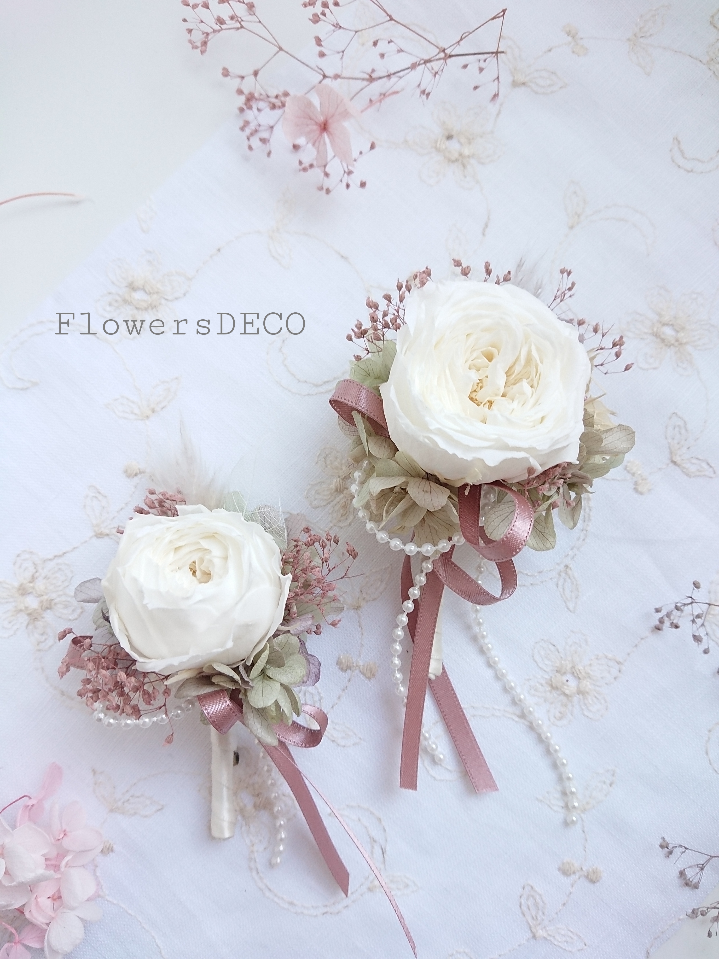 ローズガーデンpale gray set【コサージュ】プリザーブド＆ドライフラワー　ボックス付