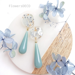 Drop Beads and Flower Beads  紫陽花＆かすみ草【ピアス・パーツ変更可】ペールブルー2way 10枚目の画像