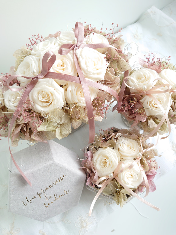 miniバラ&紫陽花Pale pink【Flower Box】挙式・プロポーズリングピロー 8枚目の画像
