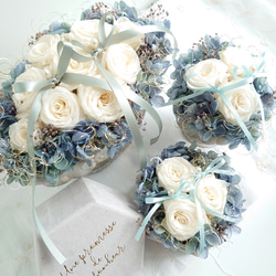 ◇ゼクシィ掲載◇miniバラ&紫陽花　Pale Blue【Flower Box】挙式・プロポーズリングピロー 7枚目の画像