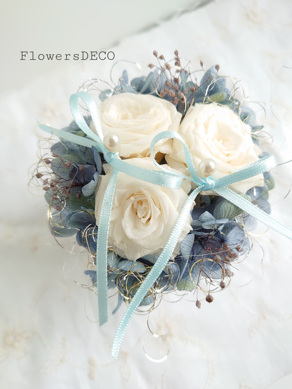 miniバラ&紫陽花のリングピロー【mini size】Pale Blue 1枚目の画像