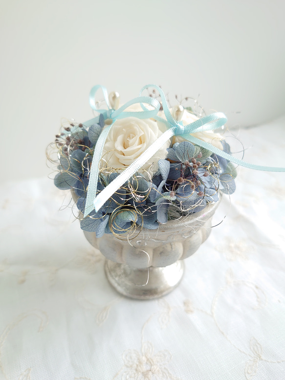 miniバラ&紫陽花のリングピロー【mini size】Pale Blue 3枚目の画像