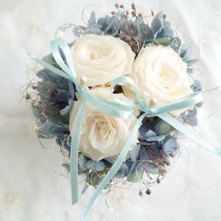 miniバラ&紫陽花のリングピロー【mini size】Pale Blue 6枚目の画像