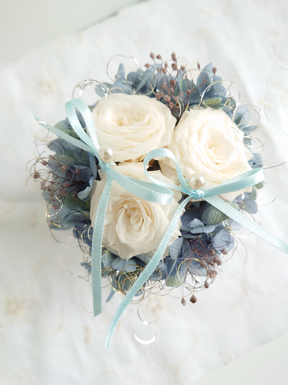 miniバラ&紫陽花のリングピロー【mini size】Pale Blue 6枚目の画像