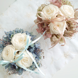 miniバラ&紫陽花のリングピロー【mini size】Pale Blue 8枚目の画像