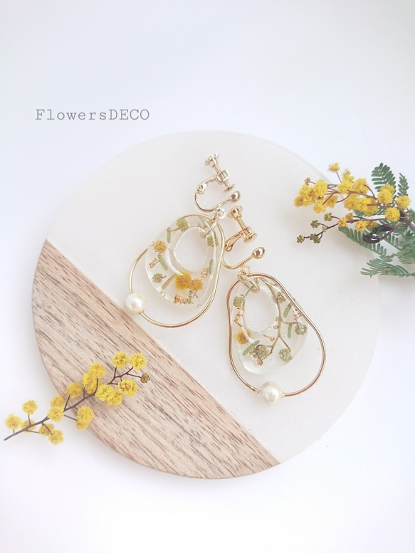 花筏 Flowers & Cotton Pearl 金木犀&紅花【ピアス・パーツ変更可】 10枚目の画像