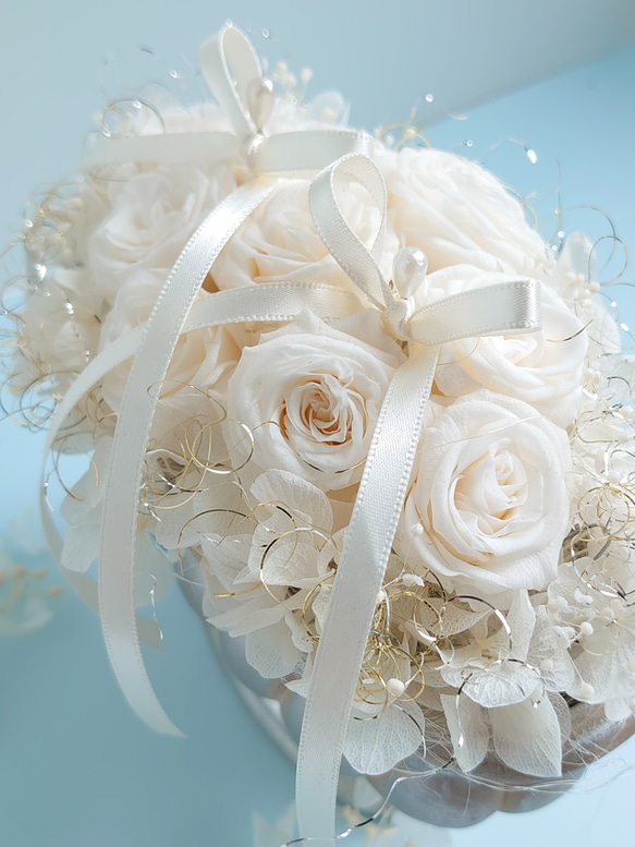 miniバラ&紫陽花のリングピロー【ANTIQUE　white】 3枚目の画像