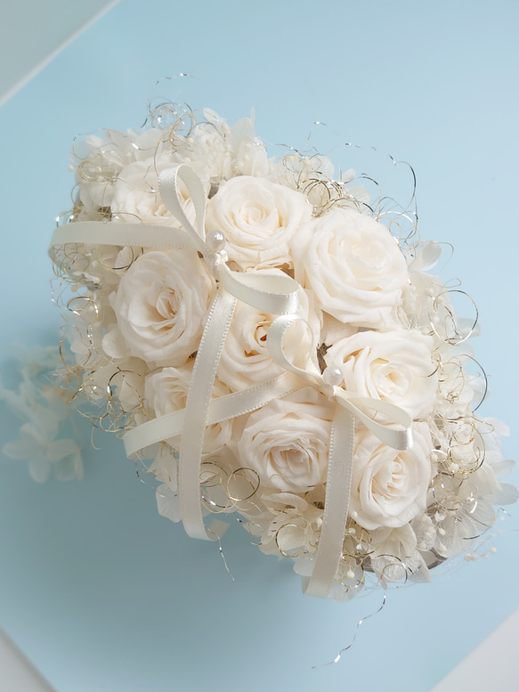 miniバラ&紫陽花のリングピロー【ANTIQUE　white】 4枚目の画像