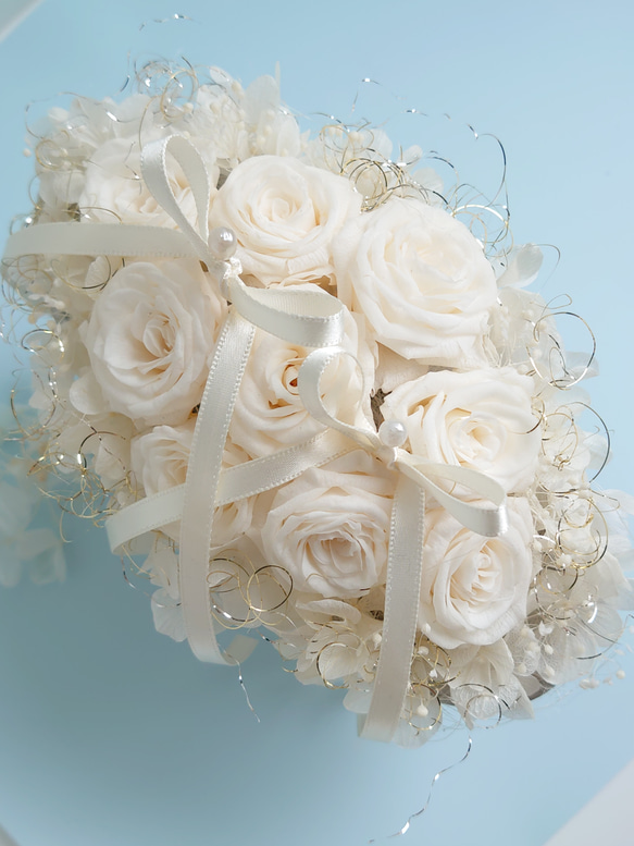 miniバラ&紫陽花のリングピロー【ANTIQUE　white】 5枚目の画像