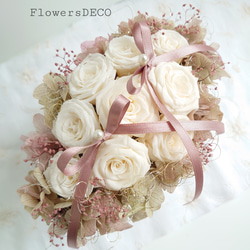 miniバラ&紫陽花のリングピロー【ANTIQUE　white】 8枚目の画像